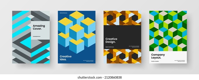 Original annual report design vector template bundle. Vivid mosaic tiles corporate brochure concept collection.