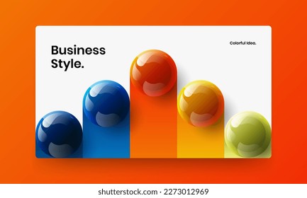 Original annual report vector design layout. Colorful 3D spheres leaflet illustration.