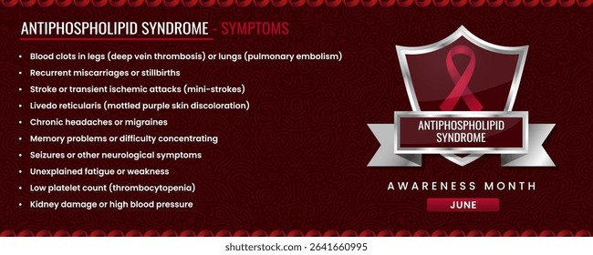 Original Antiphospholipid Syndrome Awareness ribbon with Symptoms, Shield Design with Pattern Based Background.