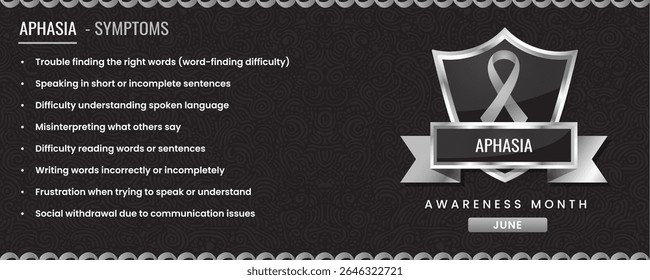 Original Aphasia Awareness ribbon with Symptoms, Shield Design with Pattern Based Background