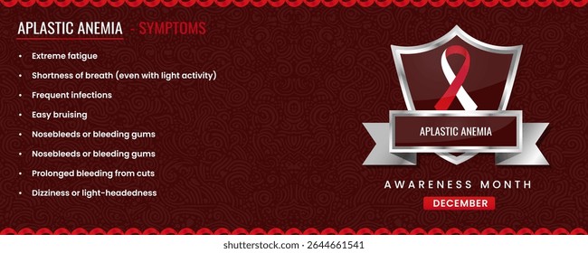 Original Aplastic Anemia Awareness ribbon with Symptoms, Shield Design with Pattern Based Background.