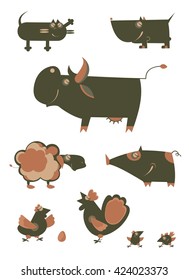 Original art farm animal  vector illustration collection for design