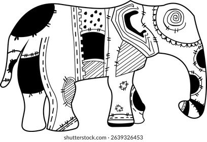 Original art illustration of elephant. Black and white illustration	