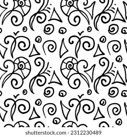 Original artsy drawing. Black and white drawing. Pattern for wallpapers, postcards and fabrics.