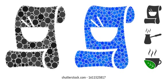 Original asian recipe composition of small circles in variable sizes and shades, based on original asian recipe icon. Vector small circles are combined into blue composition.