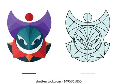 original authentic decorative mask line-art and flat colors views