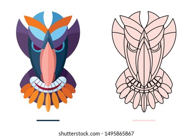 original authentic decorative mask line-art and flat colors views