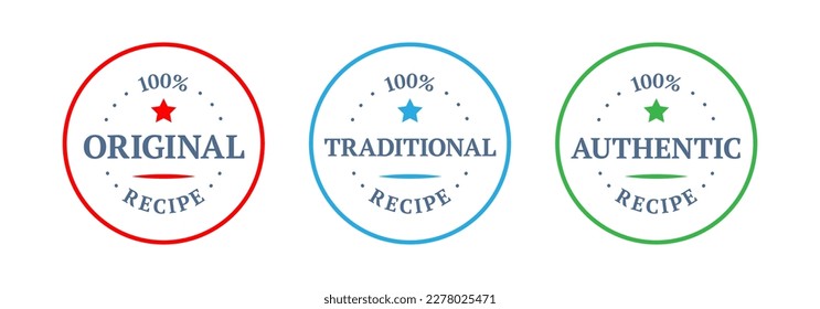 Original, authentic, traditional formula, recipe, vector icon badge