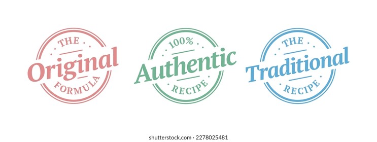 Original, authentic, traditional formula, recipe, vector icon badge