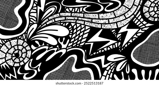 Fondo original Abstractas dibujado a mano, estilo blanco negro con adorno orgánico. Ilustración vectorial