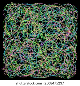 
Original background in doodle style in the form of a pattern of multi-colored lines and threads