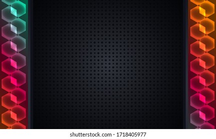 Original background pattern of geometric shapes. The template with the texture of the paper is evenly filled with small black indented dots and vertical inserts with abstract rhombuses. Vector graphic