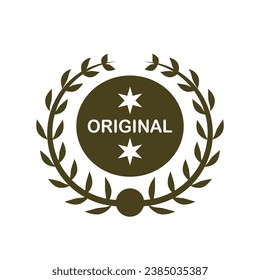 Original Badge Label With Circular Laurel Leaf And Star. Design Element