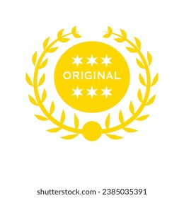 Original Badge Label With Circular Laurel Leaf And Star. Design Element