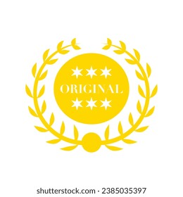 Original Badge Label With Circular Laurel Leaf And Star. Design Element