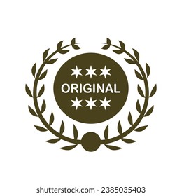 Original Badge Label With Circular Laurel Leaf And Star. Design Element