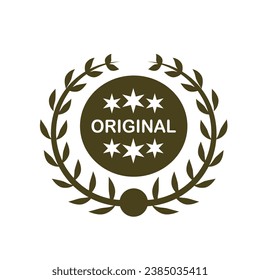 Original Badge Label With Circular Laurel Leaf And Star. Design Element