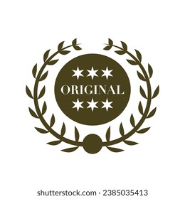 Original Badge Label With Circular Laurel Leaf And Star. Design Element