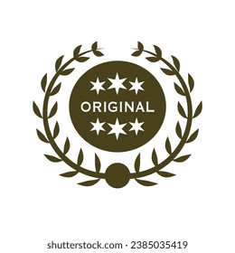 Original Badge Label With Circular Laurel Leaf And Star. Design Element