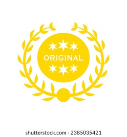 Original Badge Label With Circular Laurel Leaf And Star. Design Element