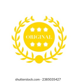 Original Badge Label With Circular Laurel Leaf And Star. Design Element