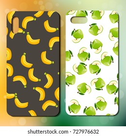 Original banana and green apple phone cover design on colorful bokeh background. Best design for smart phone.