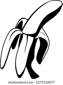 Original banana illustration.
Tropical fruits, ripe bananas, peeled banana. Black and white illustration
