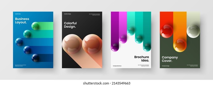Original banner A4 design vector template set. Abstract 3D balls front page concept composition.