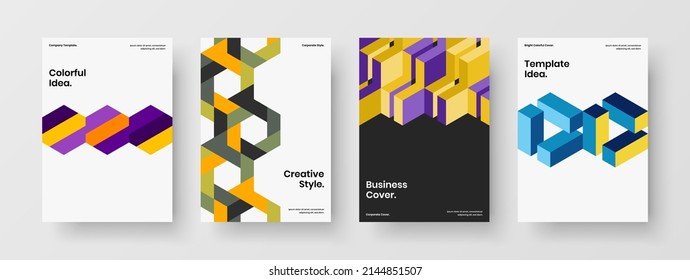 Original banner A4 design vector layout collection. Trendy geometric hexagons magazine cover template bundle.