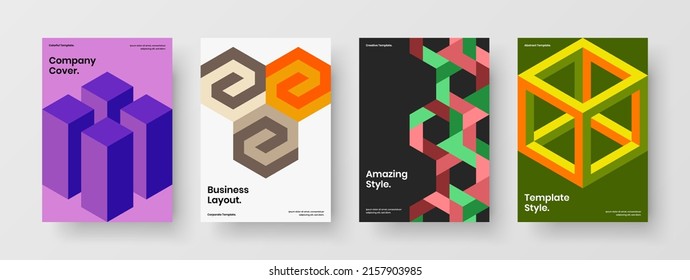 Original banner A4 design vector concept bundle. Creative mosaic hexagons pamphlet layout set.