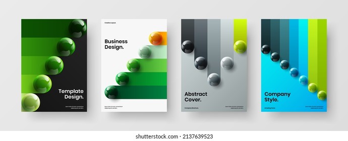 Original banner design vector concept bundle. Bright 3D spheres journal cover illustration composition.