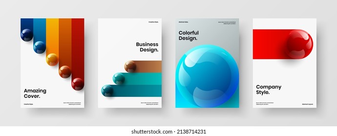 Original banner design vector illustration bundle. Clean 3D spheres catalog cover layout composition.