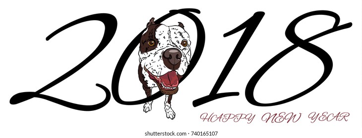 Original banner with a dog, a screensaver for calendars, postcards, bookmarks and other New Year's products for 2018. Vector illustration EPS 10.