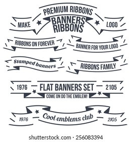 Original banners and ribbons for emblems and logos. A set of examples of text layout.