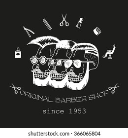 Original Barber shop. Trendy elements about hairdresser theme. Hipster logotype. Isolated. 