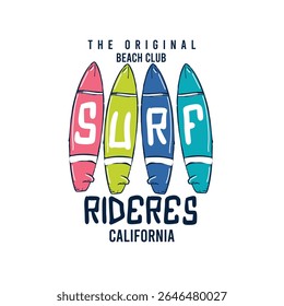 Original Beach clube Surf Riders Califórnia colorido vetor gráfico