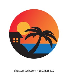 Original Beach Logo Template Shape Vector Emblem Shape Concept Creative Symbol outline.