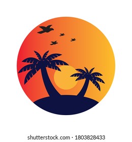 Original Beach Logo Template Shape Vector Emblem Shape Concept Creative Symbol outline.