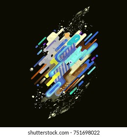 Original beautiful combination modern style abstraction with composition made of various rounded shapes in actual color palette. Vector illustration.