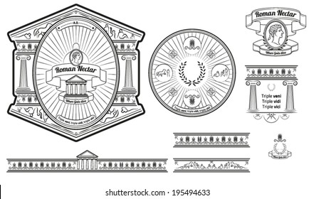 Original beer label and baners design with ancient roman elements