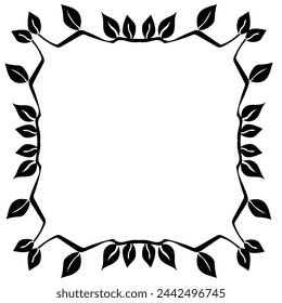 Original black frame in the form of branches and leaves on a white background