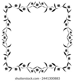 Original black frame in the form of flowers and leaves drawn in doodle style
