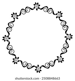 Original black round frame on a white background in doodle style