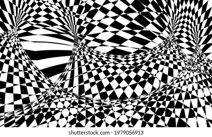 fondo negro y blanco original con patrones modernos en el estilo de la ilusión óptica de op-art crea un volumen de papel pintado para el diseño