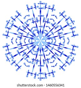 Original blue snowflake with circles with gradient on a white background. For the design of the winter theme, creating snow patterns. Complicated flat style.