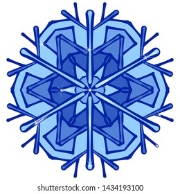 Original blue snowflake. Isolated on white background. Flat style, hand drawing style. Element to create a winter snow pattern. Abstract background for the site, banner, business card.