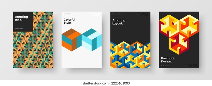 Original book cover A4 design vector layout composition. Bright mosaic shapes company identity concept collection.