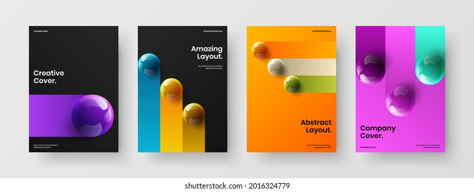 Composición de la plantilla de diseño vectorial de portada del libro original. Colección de ilustración de bolas 3D vívidas.