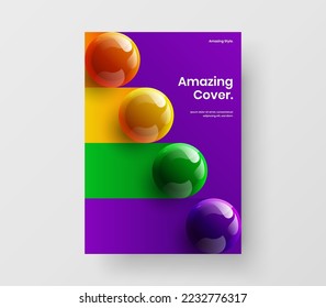 Original booklet A4 design vector layout. Fresh realistic spheres pamphlet template.