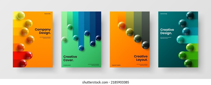 Conjunto de ilustraciones de diseño del vector A4 del folleto original. Conjunto de concepto de folletos de bolas 3D aisladas.
